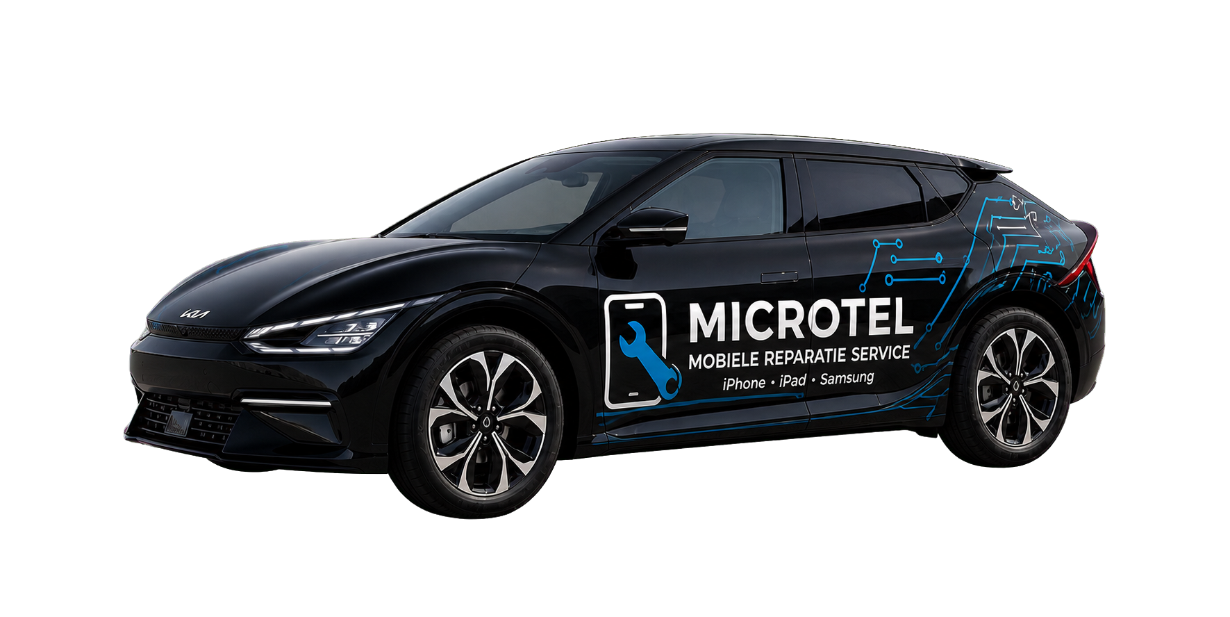 Zwarte Microtel Kia EV6 mobiele reparatieservice